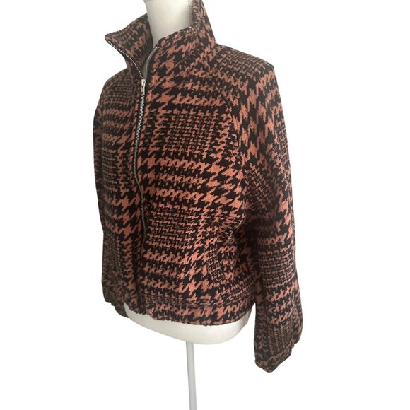 HYFVE Brown Black Houndstooth Bomber Jacket Coat Size Medium - Picture 4 of 6